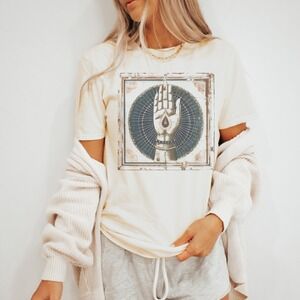 Steampunk Hand Flame Graphic Tee Vintage Industrial Art